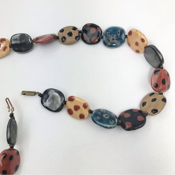 Multicolored Polka Dot Squared Bead Vintage 14” Necklace - Picture 15 of 16